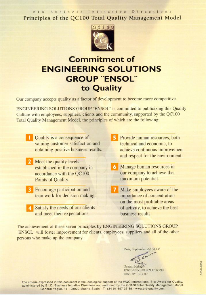 Ensol Quality Commitment